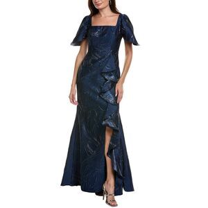 Rene Ruiz Womens  Flare Jacquard Gown, Blue